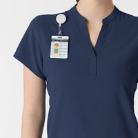 RENEW Women's Mandarin Collar Scrub Top Navy side detail 2