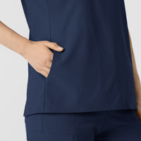 RENEW Women's Mandarin Collar Scrub Top - Navy