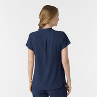 RENEW Women's Mandarin Collar Scrub Top Navy back view