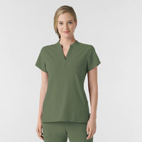 RENEW Women's Mandarin Collar Scrub Top Olive