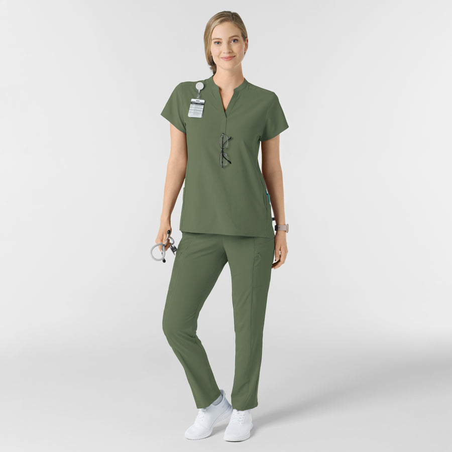 RENEW Women's Mandarin Collar Scrub Top Olive full scrub set