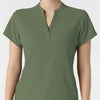 RENEW Women's Mandarin Collar Scrub Top Olive front detail