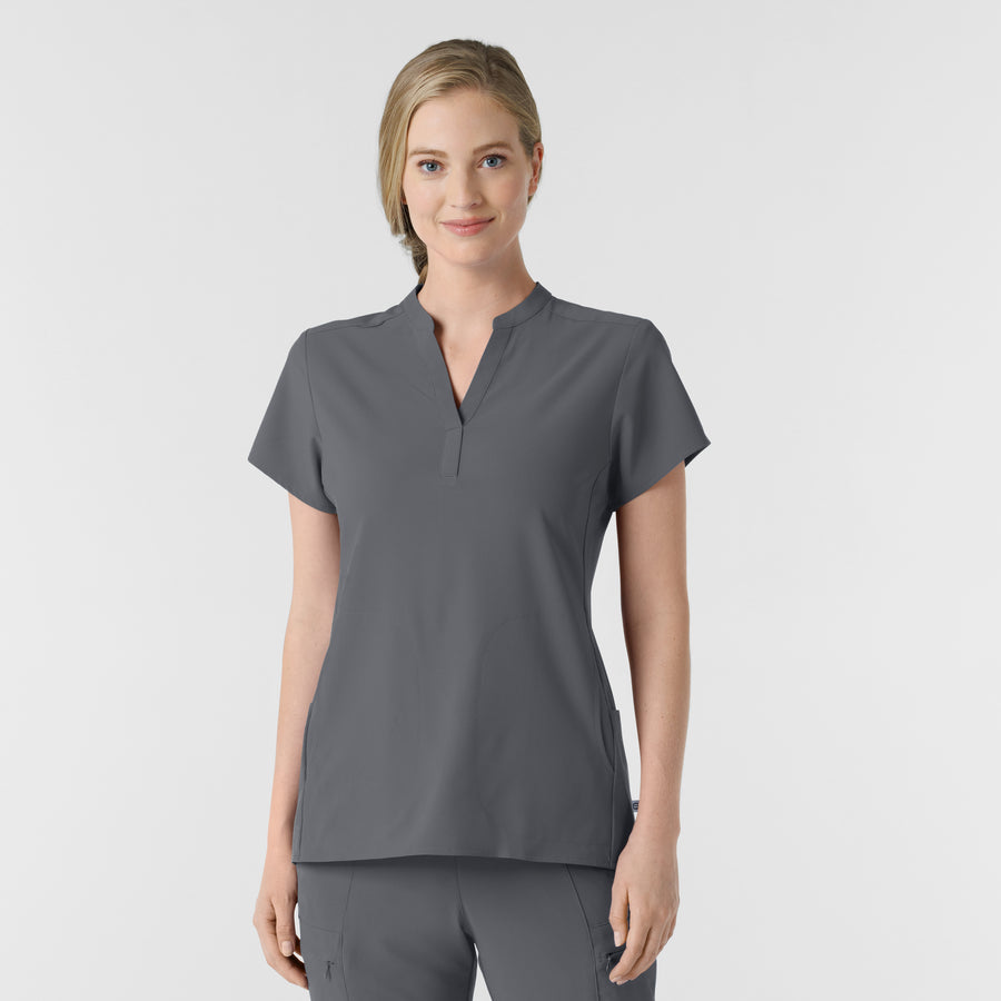 RENEW Women's Mandarin Collar Scrub Top Pewter