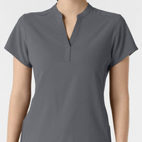 RENEW Women's Mandarin Collar Scrub Top Pewter front detail