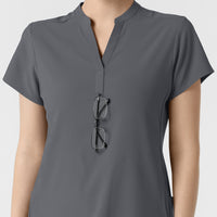 RENEW Women's Mandarin Collar Scrub Top Pewter hemline detail