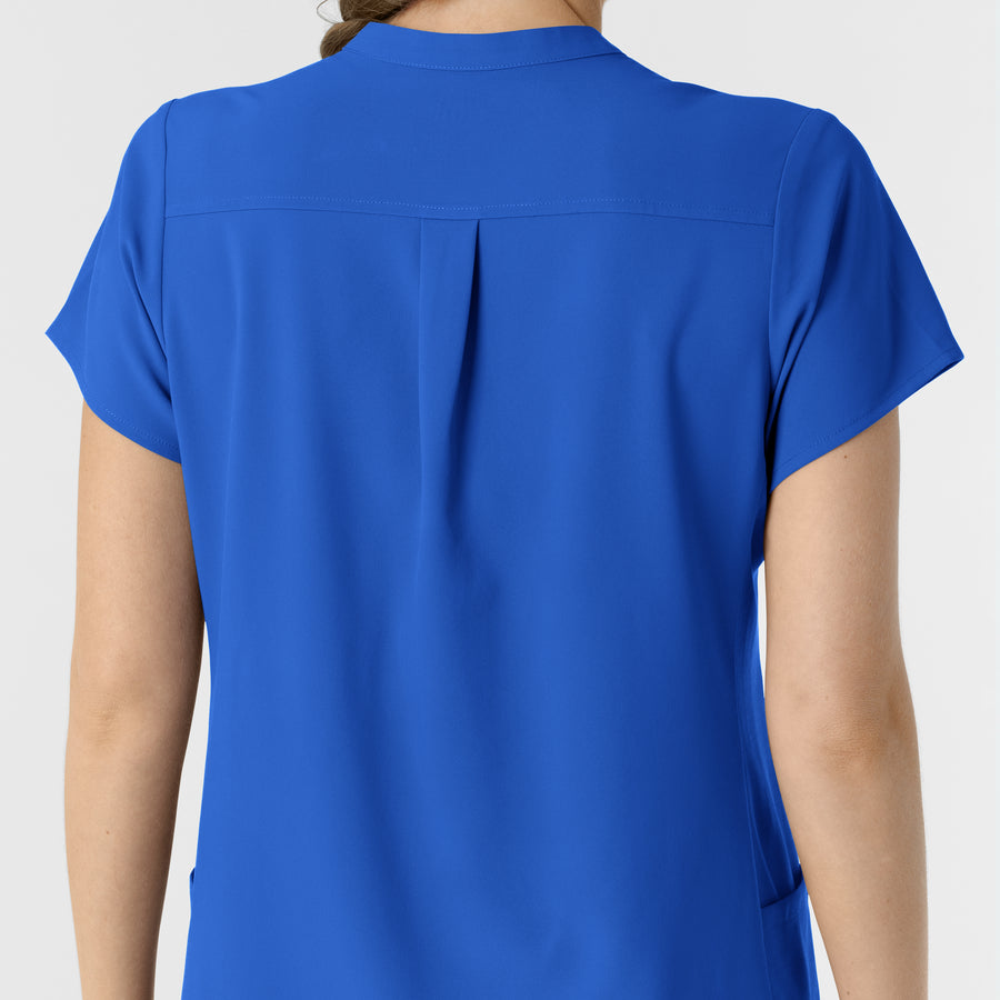 RENEW Women's Mandarin Collar Scrub Top Royal side detail 1