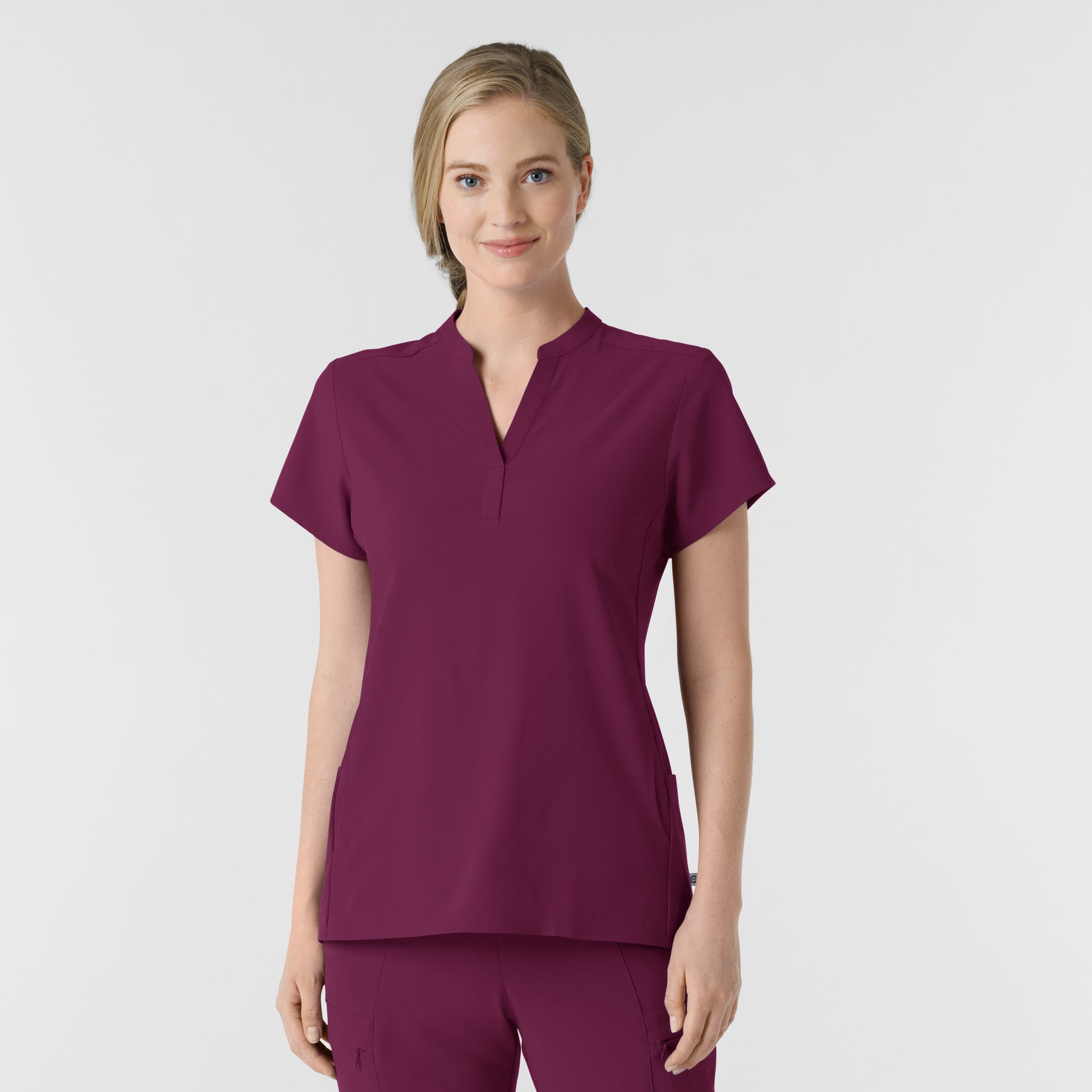 RENEW Women's Mandarin Collar Scrub Top Wine