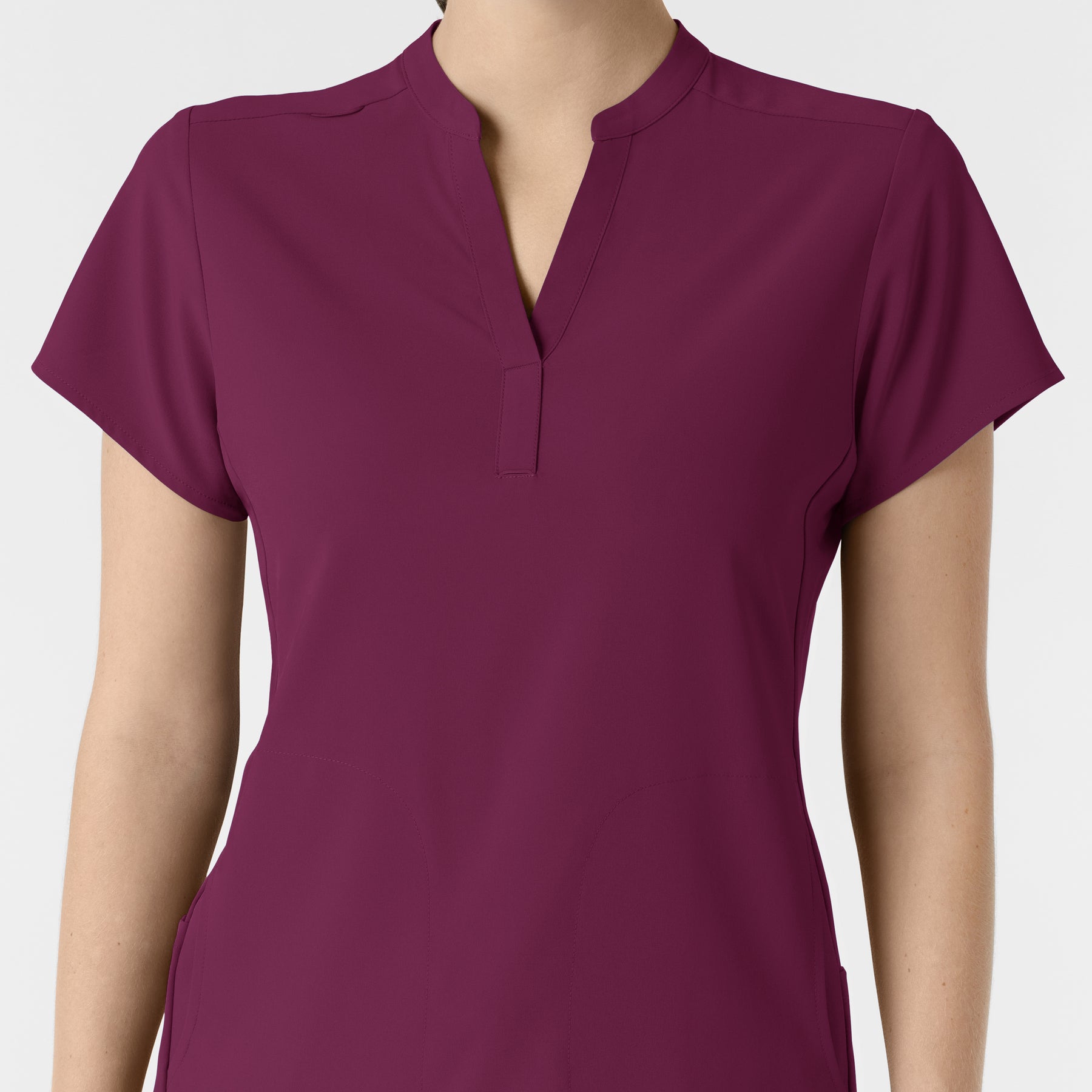 RENEW Women's Mandarin Collar Scrub Top Wine front detail