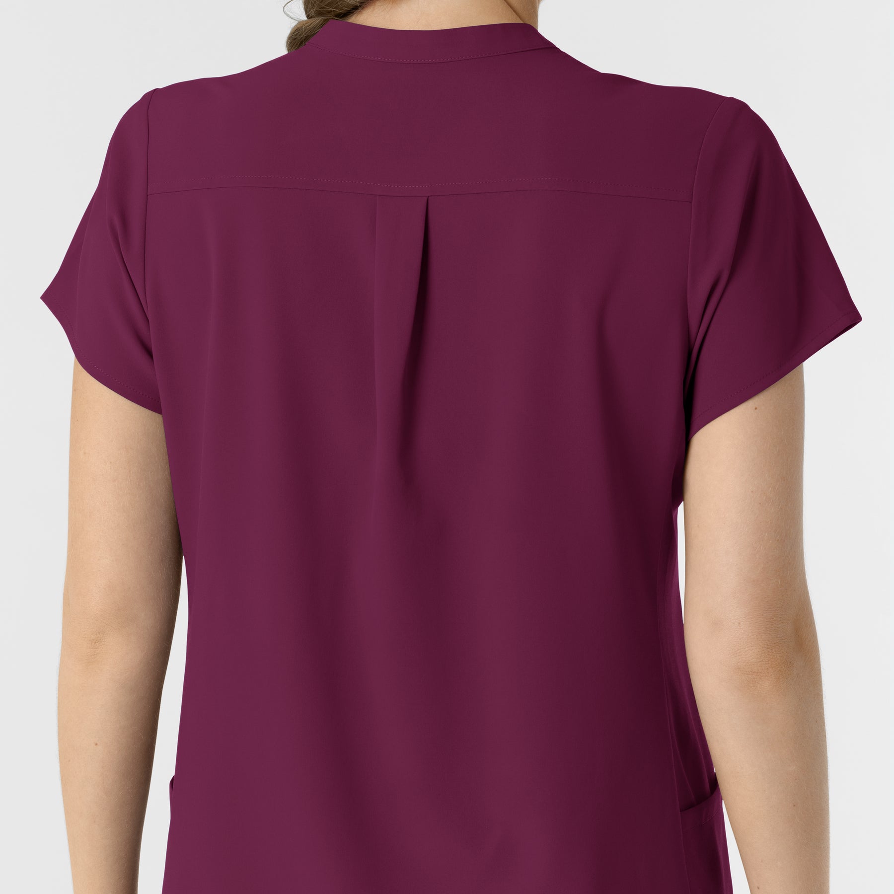 RENEW Women's Mandarin Collar Scrub Top Wine side detail 1