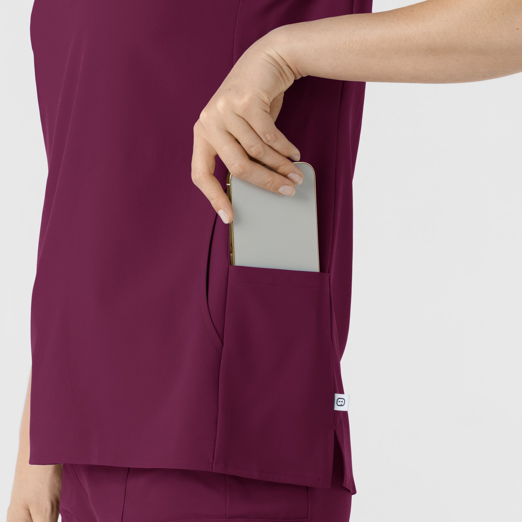 RENEW Women's Mandarin Collar Scrub Top Wine back detail