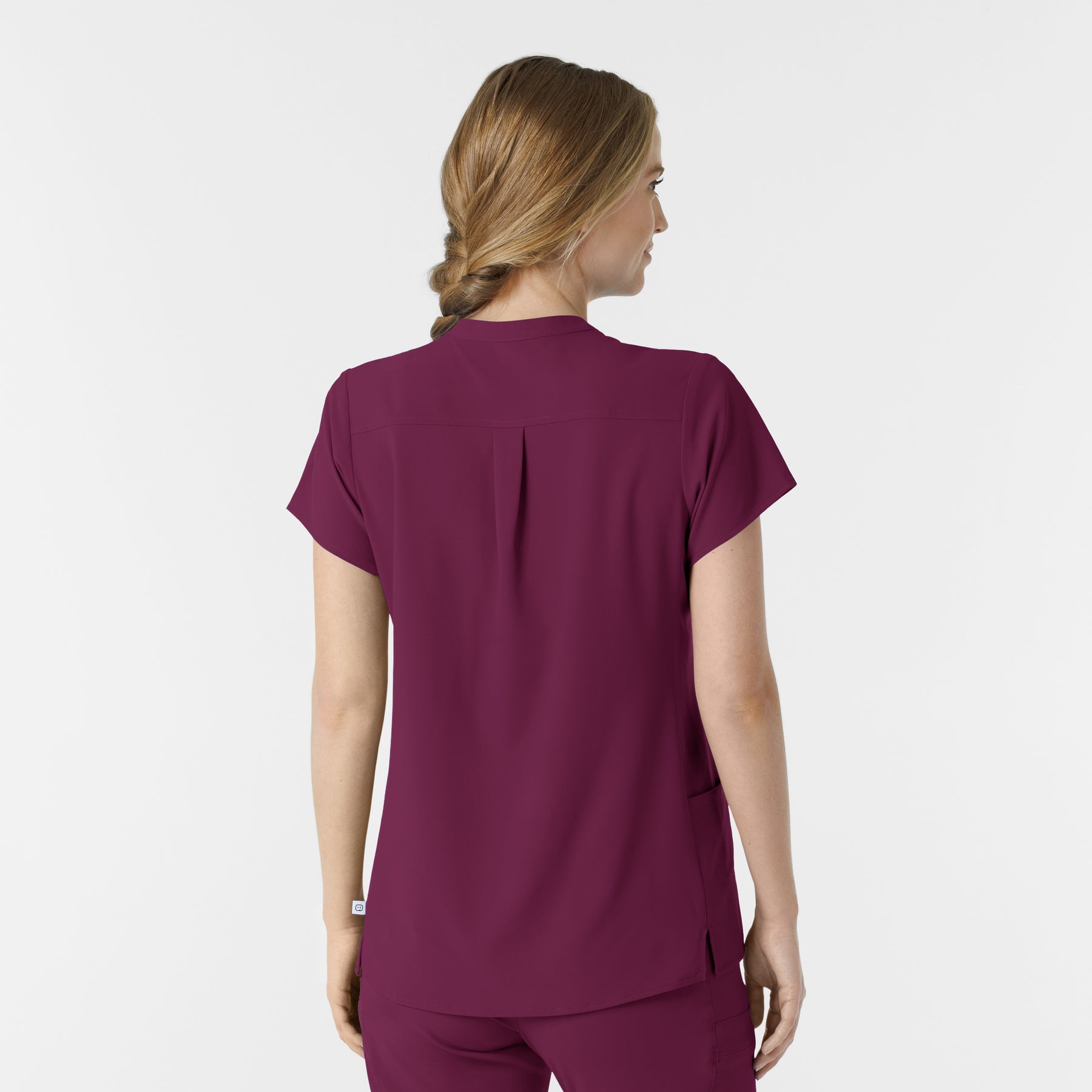 RENEW Women's Mandarin Collar Scrub Top Wine back view