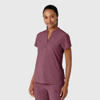RENEW Women's Mandarin Collar Scrub Top Wine Heather side view