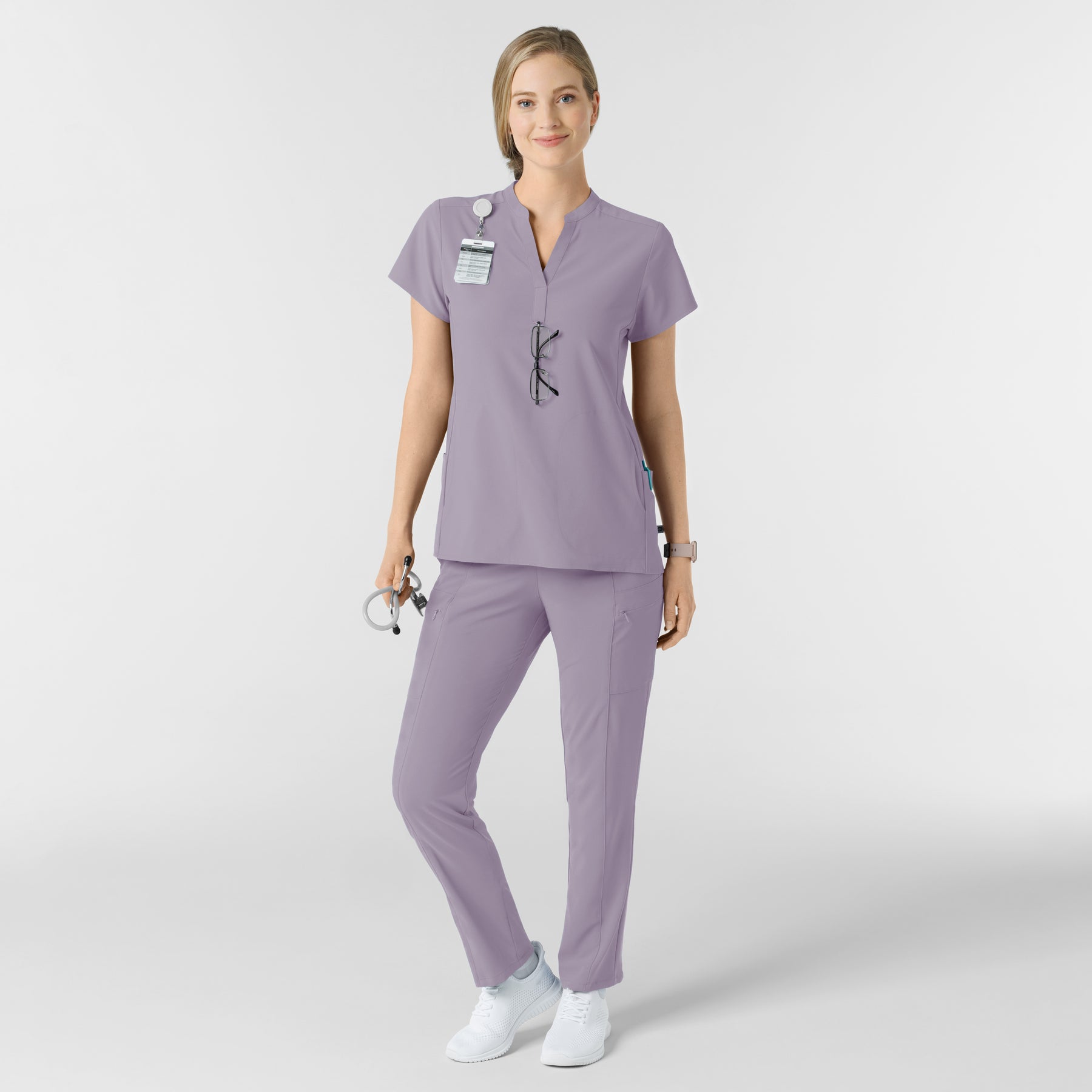 RENEW Women's Mandarin Collar Scrub Top Wisteria scrub set