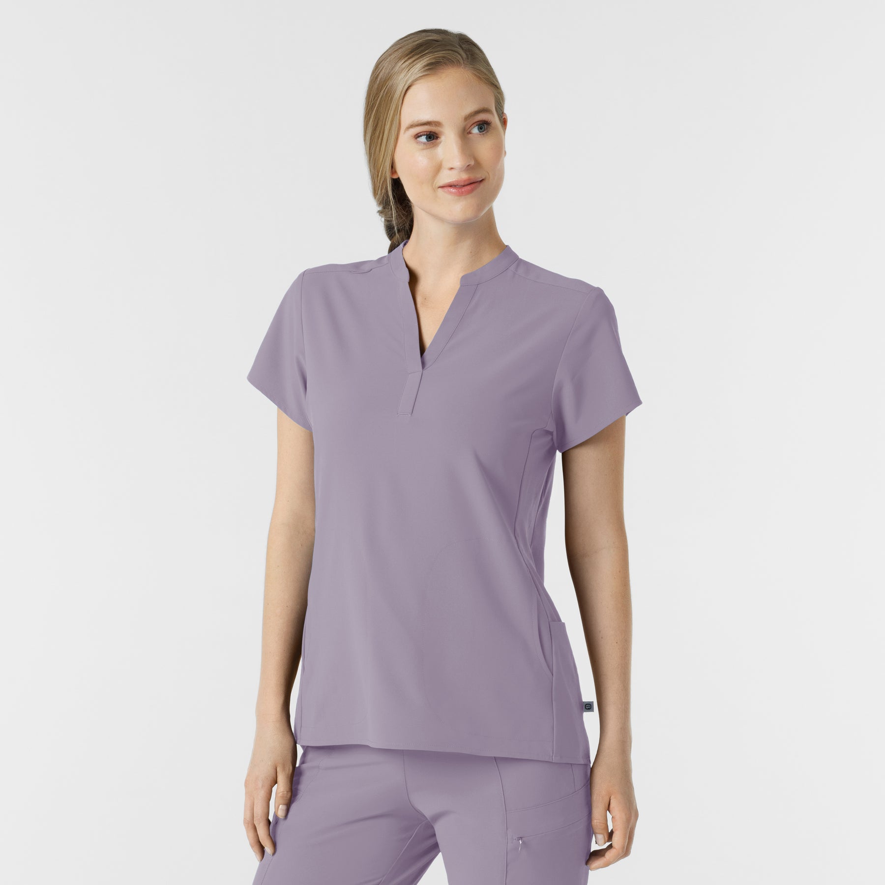 RENEW Women's Mandarin Collar Scrub Top - Wisteria side
