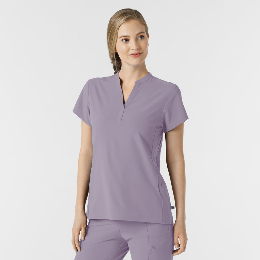 RENEW Women's Mandarin Collar Scrub Top - Wisteria side