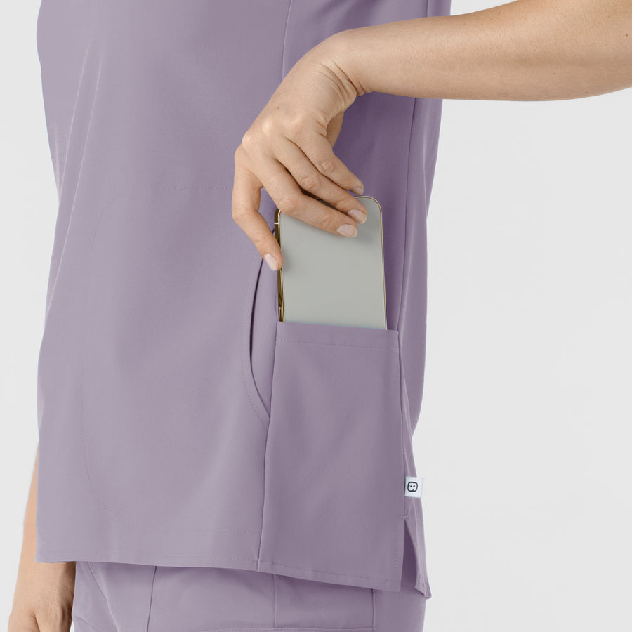 RENEW Women's Mandarin Collar Scrub Top - Wisteria top loading pocket