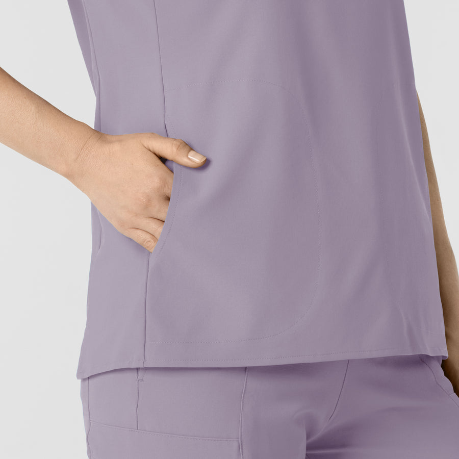 RENEW Women's Mandarin Collar Scrub Top - Wisteria side pocket