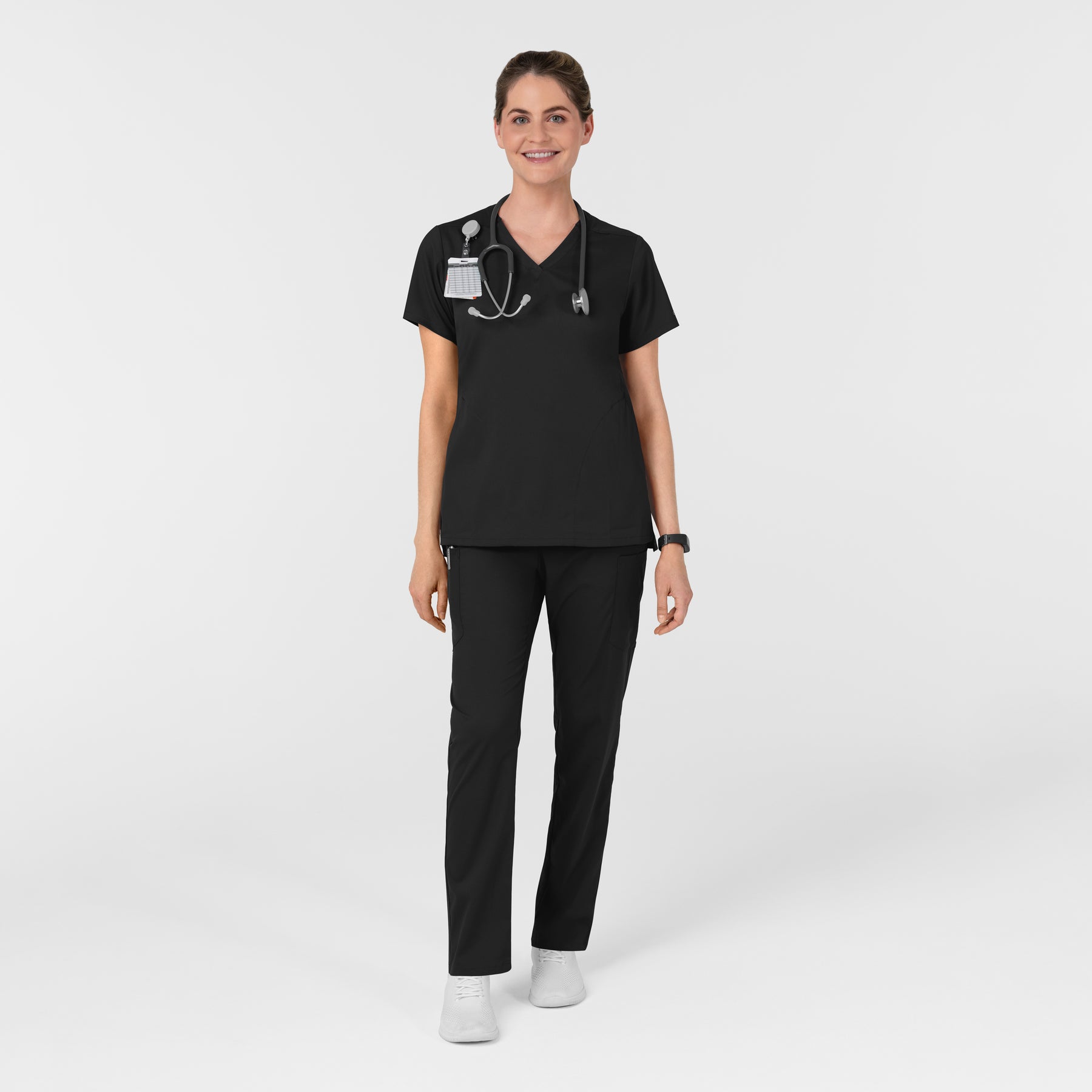 Boundless Women's Slip in Pockets V-Neck Scrub Top Black full scrub set