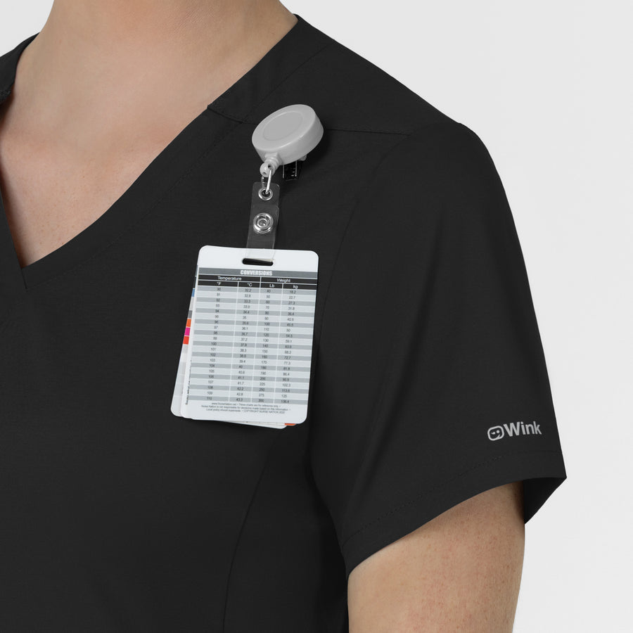 Boundless Women's Slip in Pockets V-Neck Scrub Top Black front detail