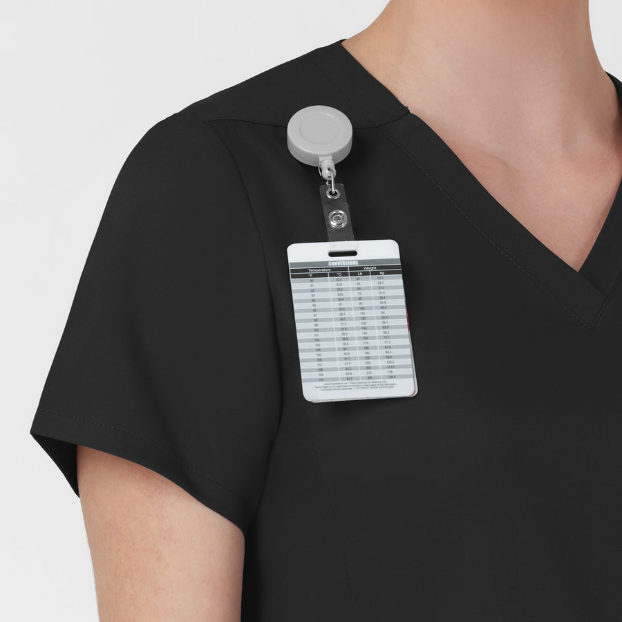 Boundless Women's Slip in Pockets V-Neck Scrub Top Black side detail 1