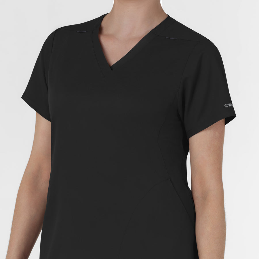 Boundless Women's Slip in Pockets V-Neck Scrub Top Black side detail 2