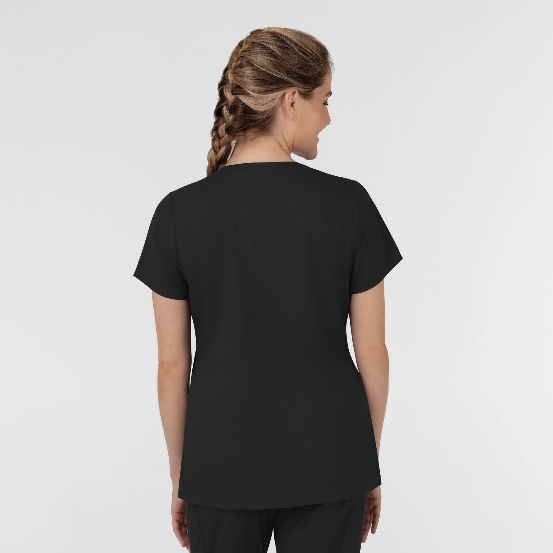 Boundless Women's Slip in Pockets V-Neck Scrub Top Black back view