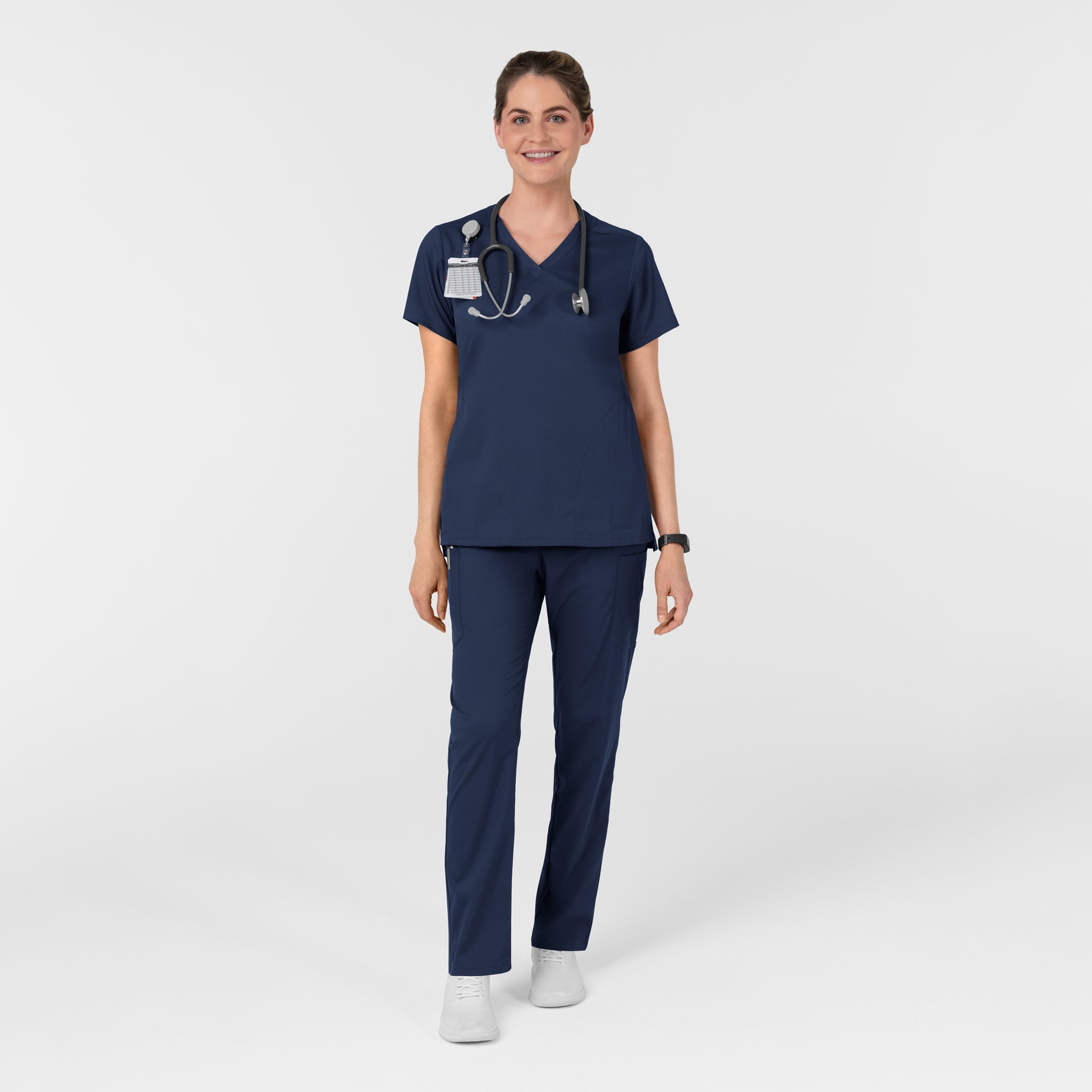 Boundless Women's Slip in Pockets V-Neck Scrub Top Navy full scrub set