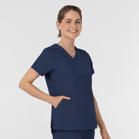 Boundless Women's Slip in Pockets V-Neck Scrub Top Navy side view