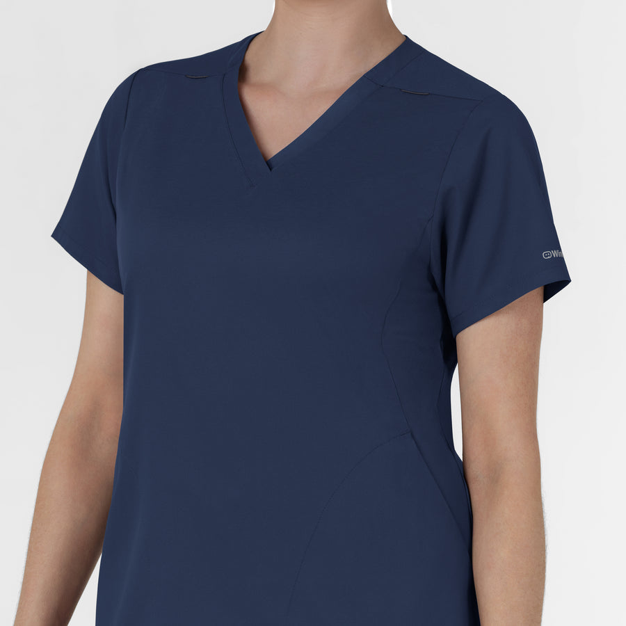 Boundless Women's Slip in Pockets V-Neck Scrub Top Navy side detail 2