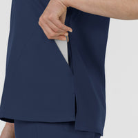 Boundless Women's Slip in Pockets V-Neck Scrub Top Navy hemline detail
