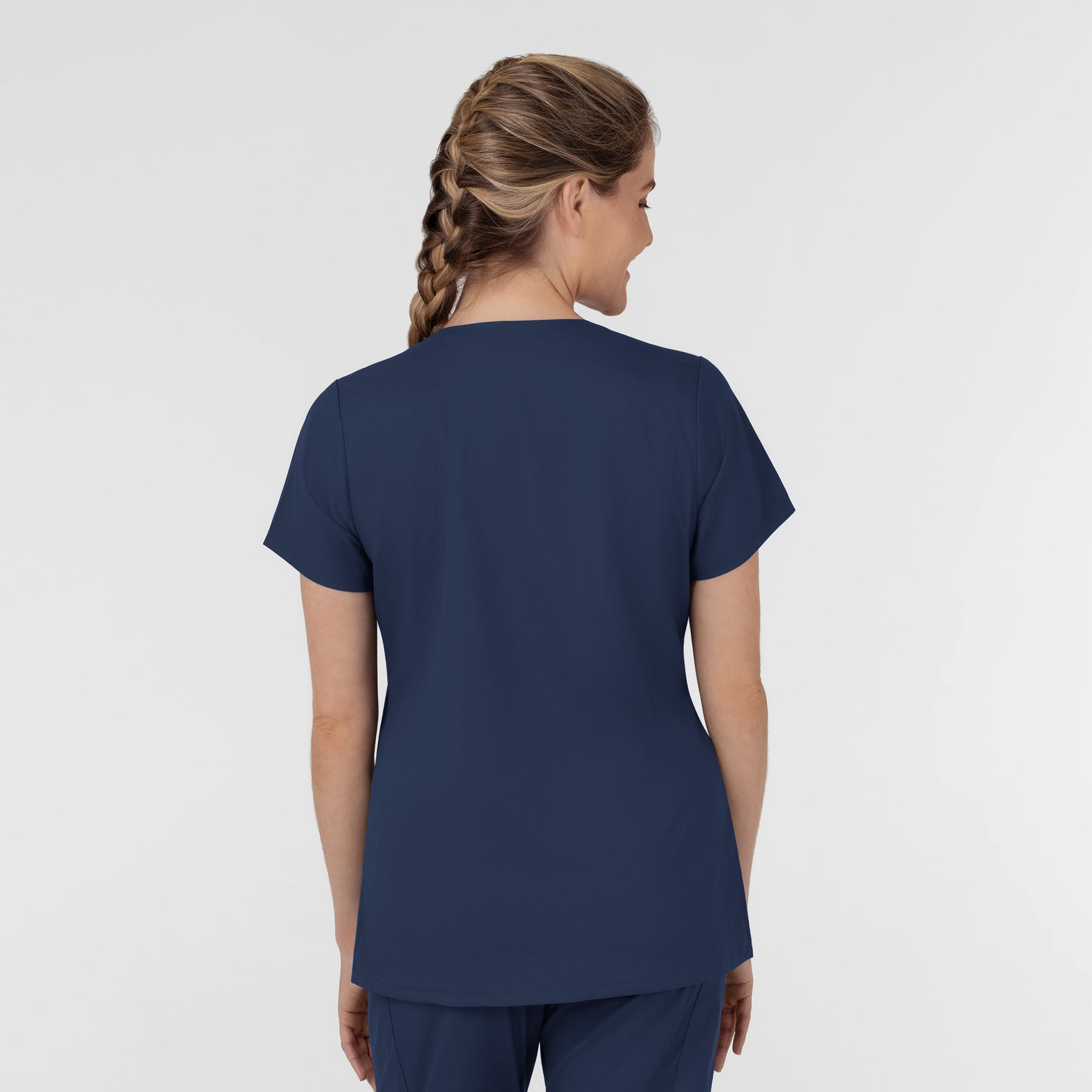 Boundless Women's Slip in Pockets V-Neck Scrub Top Navy back view