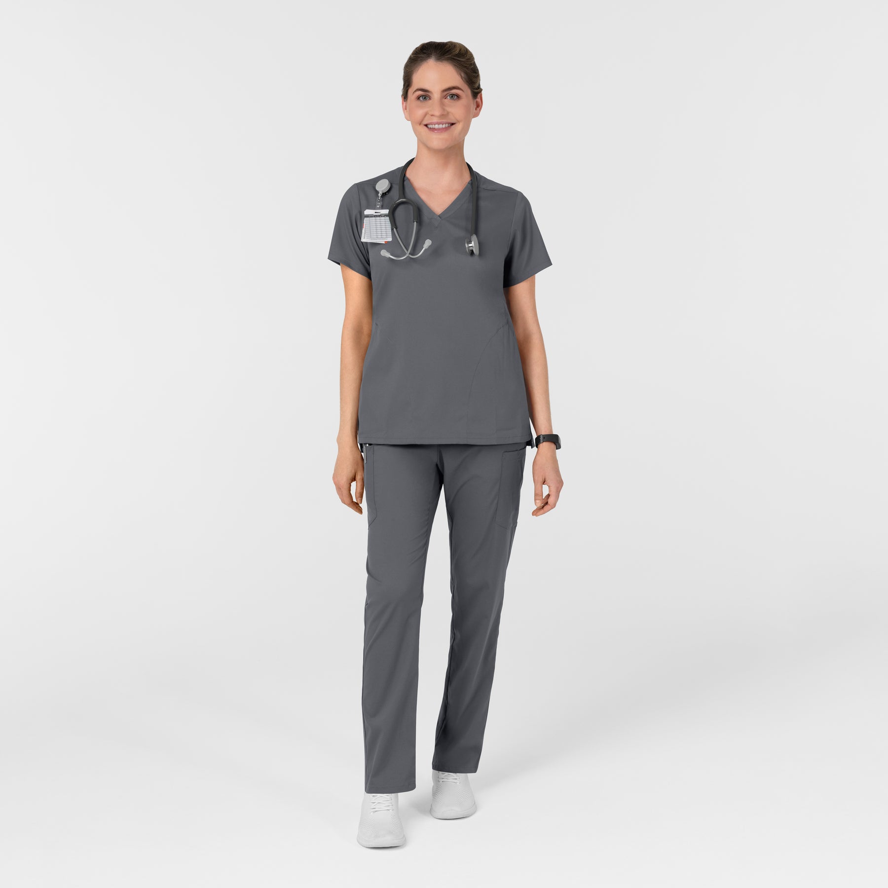 Boundless Women's Slip in Pockets V-Neck Scrub Top Pewter full scrub set