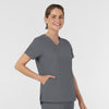 Boundless Women's Slip in Pockets V-Neck Scrub Top Pewter side view
