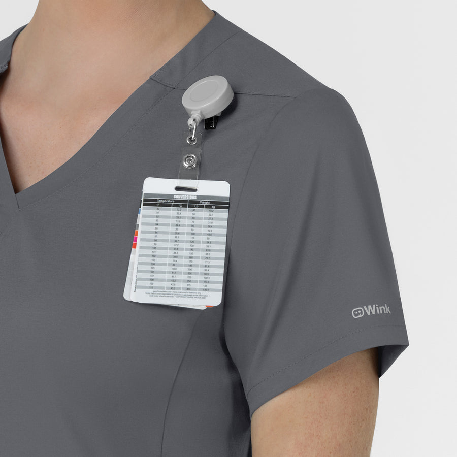 Boundless Women's Slip in Pockets V-Neck Scrub Top Pewter front detail