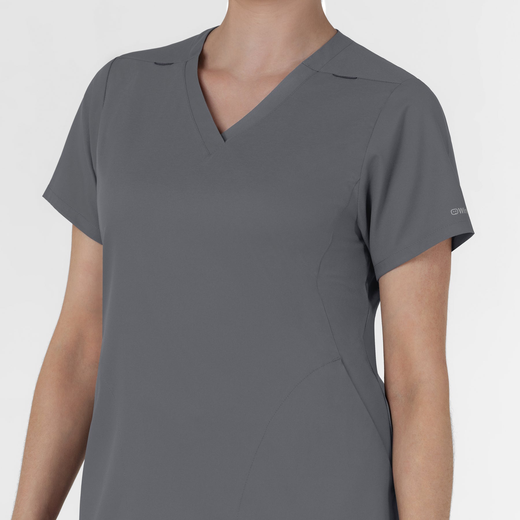 Boundless Women's Slip in Pockets V-Neck Scrub Top Pewter side detail 2