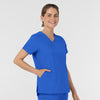 Boundless Women's Slip in Pockets V-Neck Scrub Top Royal side view