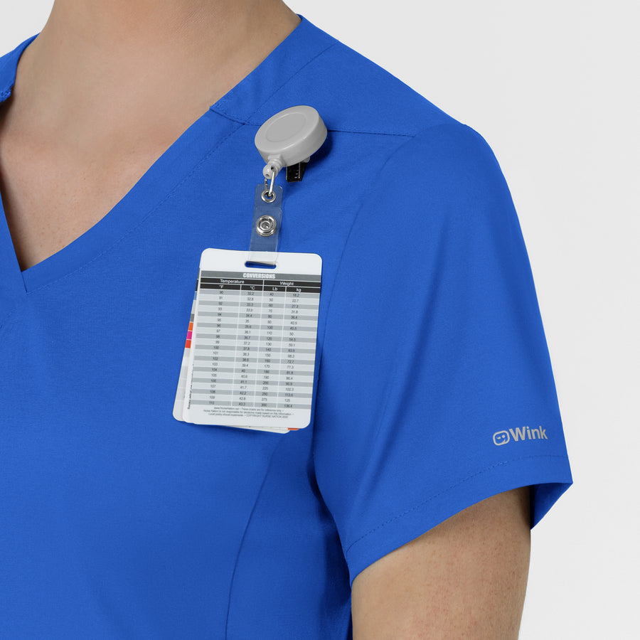 Boundless Women's Slip in Pockets V-Neck Scrub Top Royal front detail