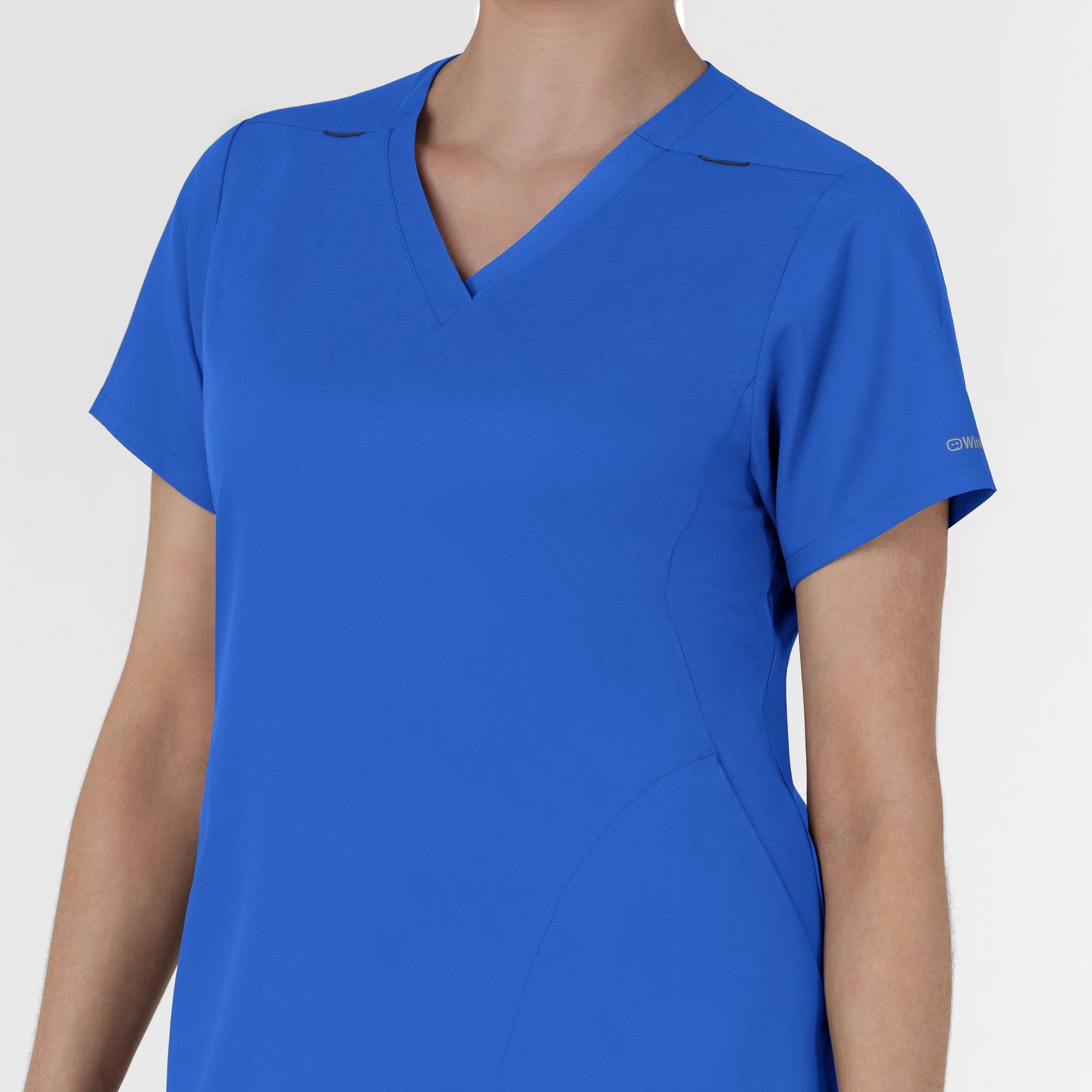 Boundless Women's Slip in Pockets V-Neck Scrub Top Royal side detail 2