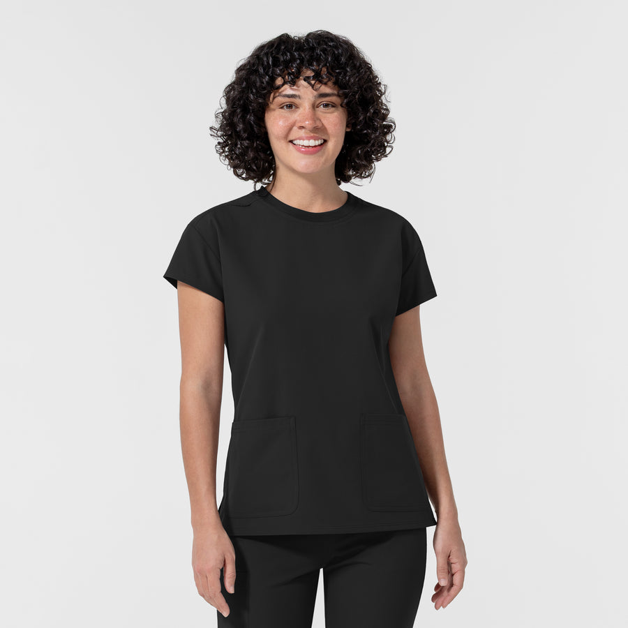 NURTUR Women's Cap Sleeve Crew Neck Scrub Top Black