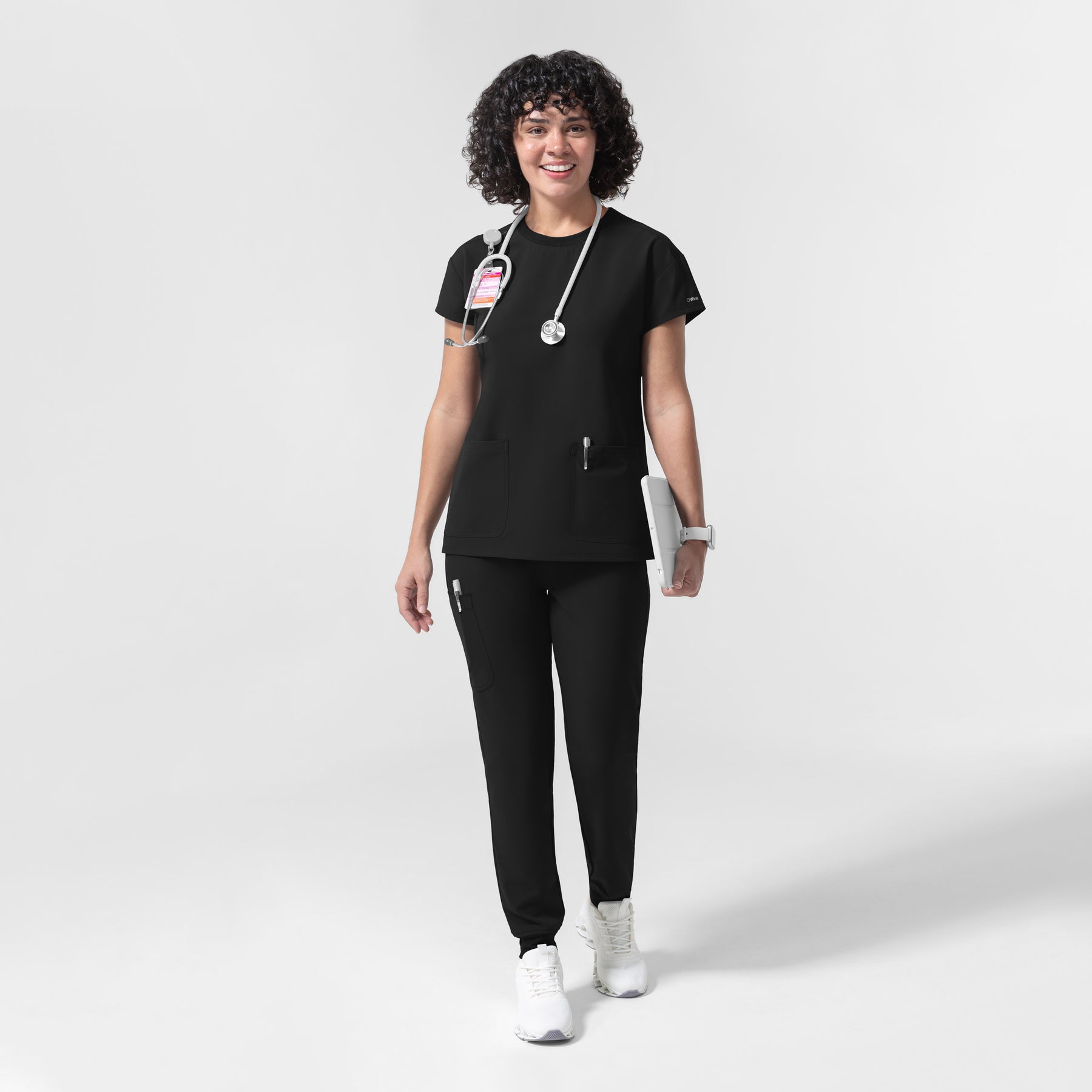 NURTUR Women's Cap Sleeve Crew Neck Scrub Top Black full scrub set