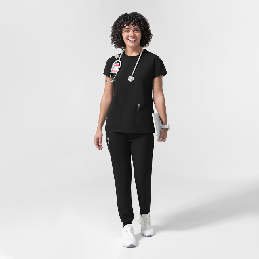 NURTUR Women's Cap Sleeve Crew Neck Scrub Top Black full scrub set