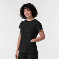 NURTUR Women's Cap Sleeve Crew Neck Scrub Top Black side view