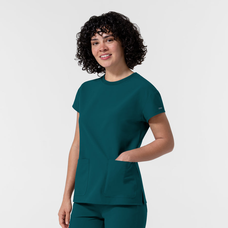 NURTUR Women's Cap Sleeve Crew Neck Scrub Top Caribbean side view