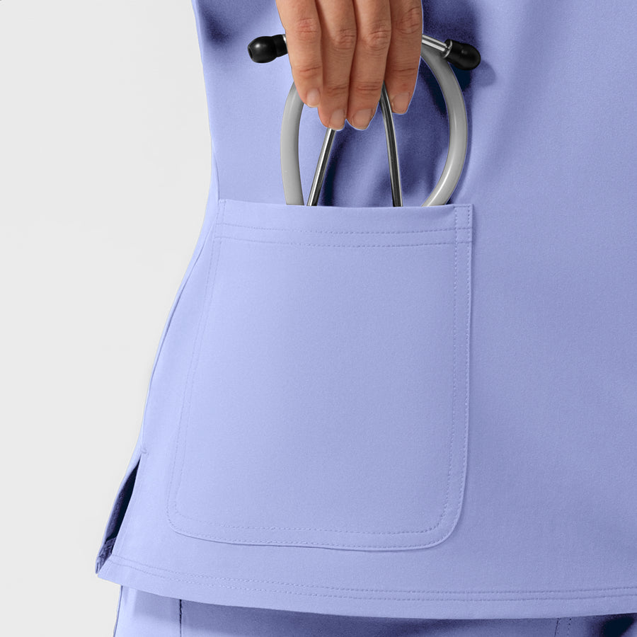 NURTUR Women's Cap Sleeve Crew Neck Scrub Top Ceil Blue front detail