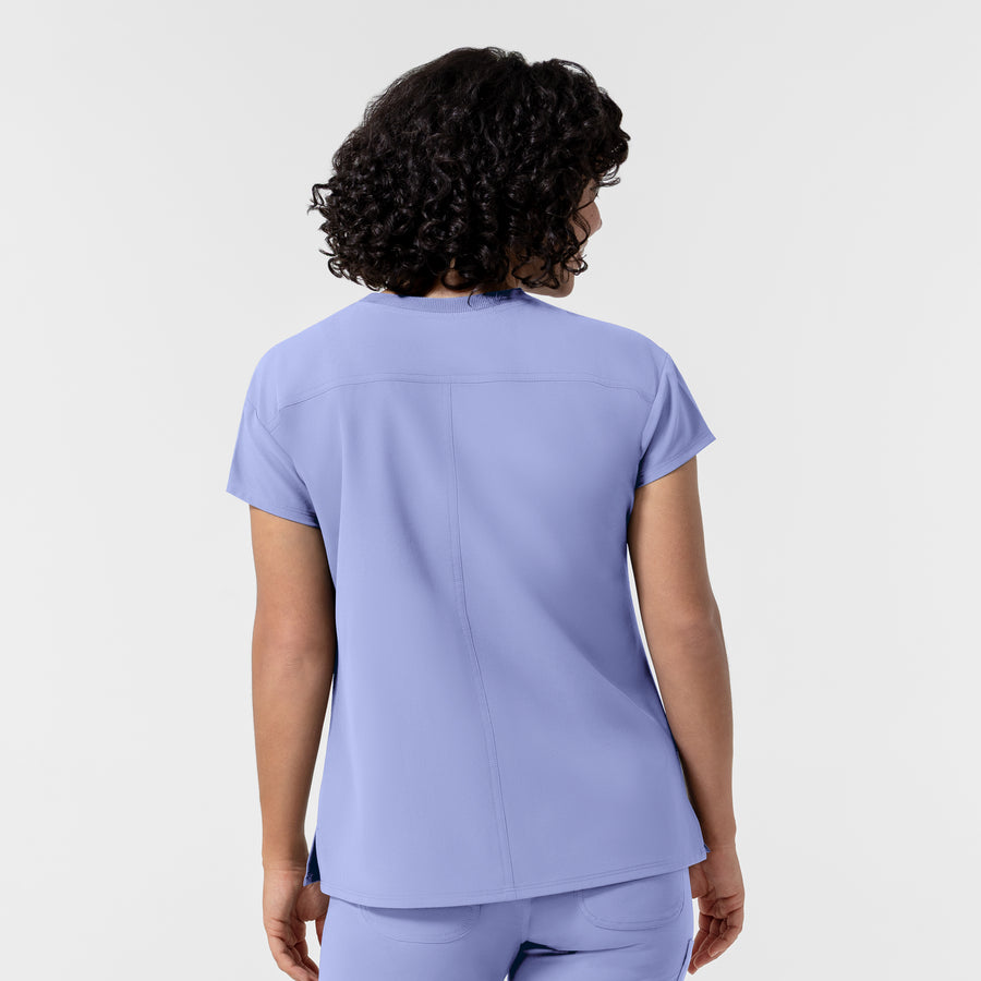 NURTUR Women's Cap Sleeve Crew Neck Scrub Top Ceil Blue back view