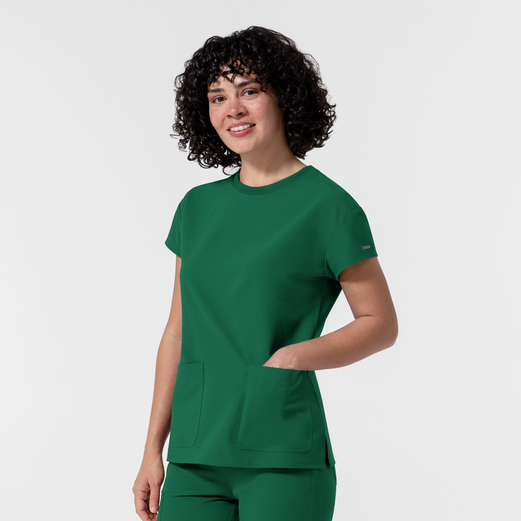 NURTUR Women's Cap Sleeve Crew Neck Scrub Top Hunter side view