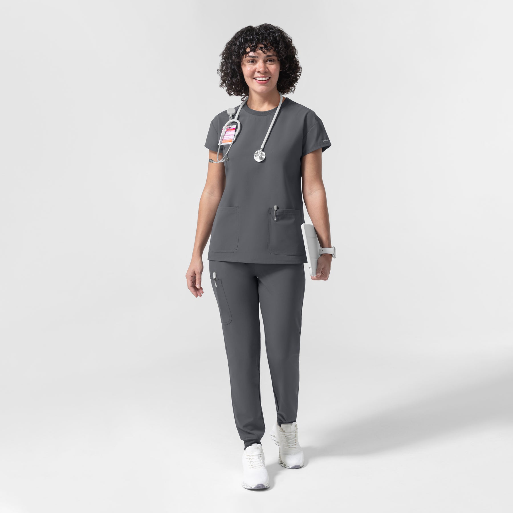 NURTUR Women's Cap Sleeve Crew Neck Scrub Top Pewter full scrub set