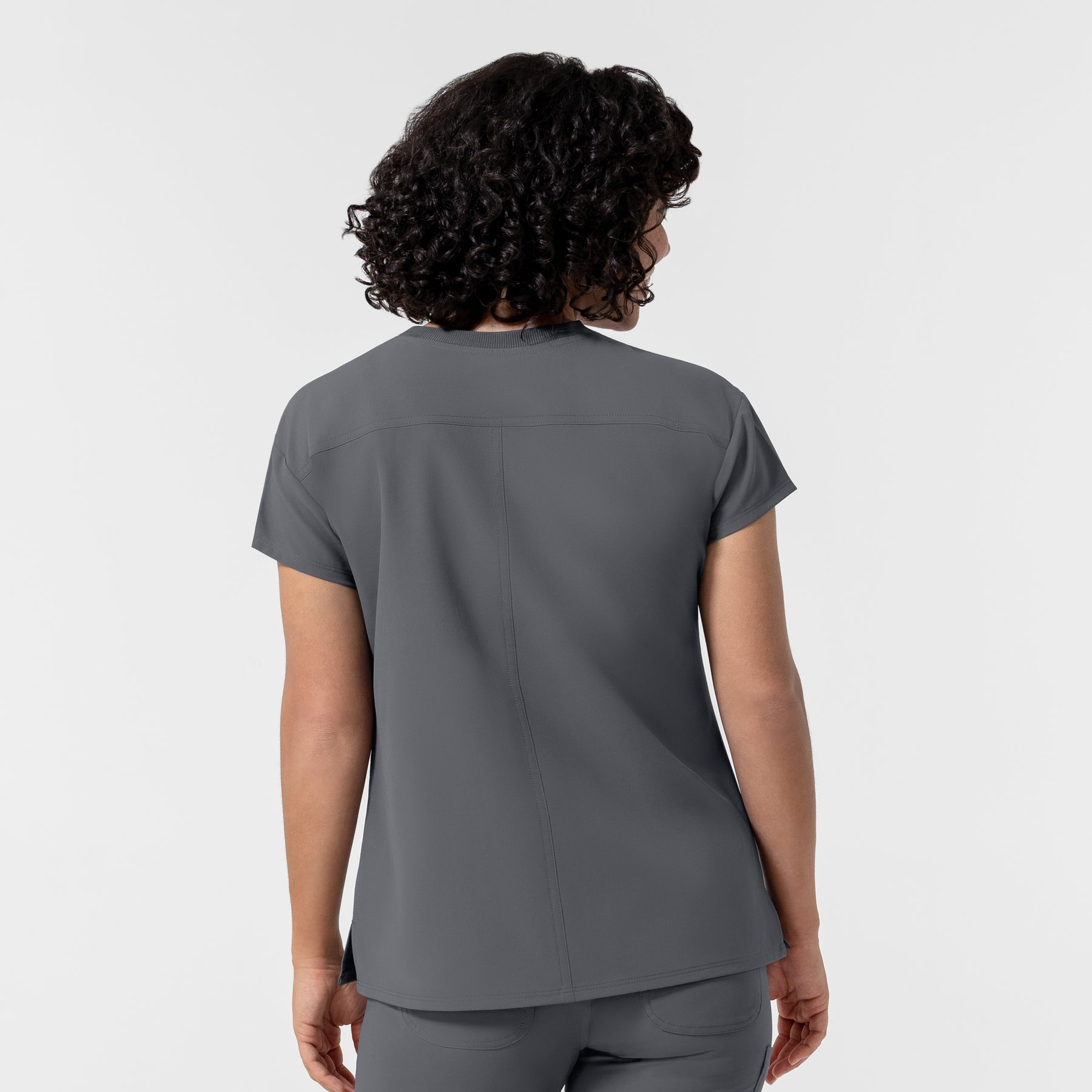 NURTUR Women's Cap Sleeve Crew Neck Scrub Top Pewter back view