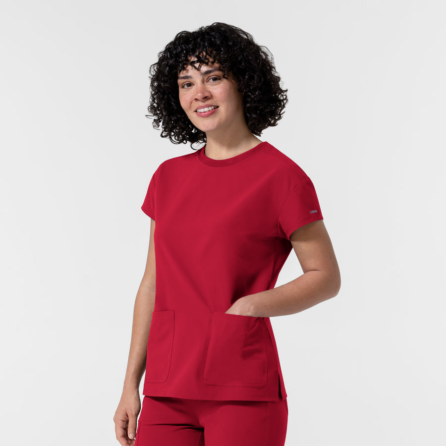 NURTUR Women's Cap Sleeve Crew Neck Scrub Top Red side view