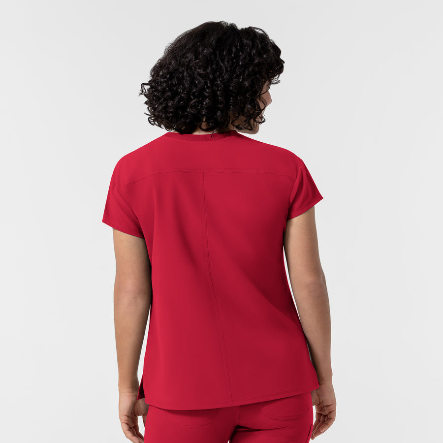 NURTUR Women's Cap Sleeve Crew Neck Scrub Top Red back view
